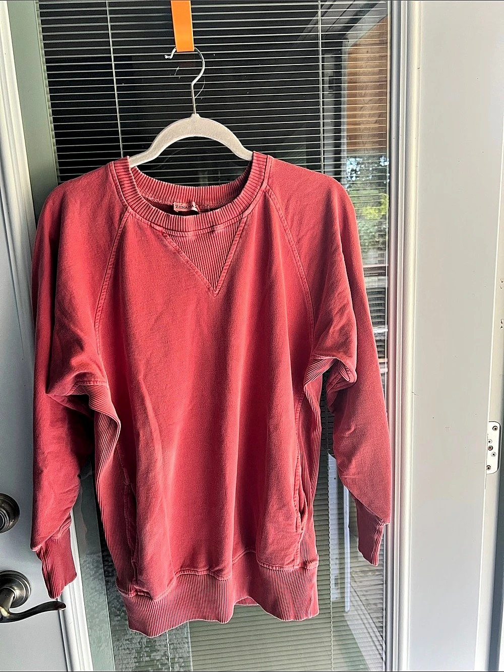 ZENANA Washed French Terry Pullover With Side Pockets red Medium